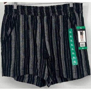 Briggs Womens Black White Striped Shorts XL NEW Linen Cotton Elastic Waist Flowy